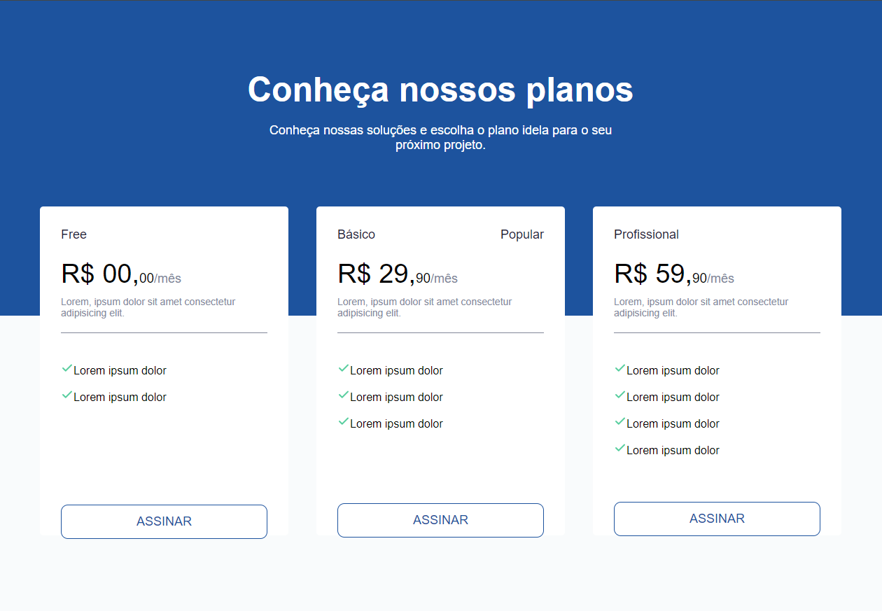 Projeto Pricing Table